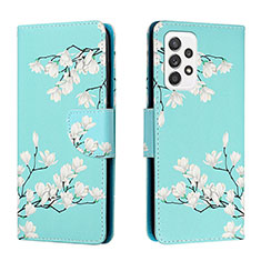 Leather Case Stands Fashionable Pattern Flip Cover Holder H02X for Samsung Galaxy A33 5G Cyan