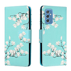 Leather Case Stands Fashionable Pattern Flip Cover Holder H02X for Samsung Galaxy M52 5G Cyan