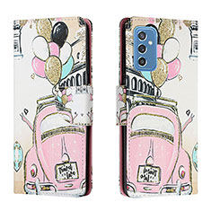 Leather Case Stands Fashionable Pattern Flip Cover Holder H02X for Samsung Galaxy M52 5G Pink