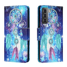 Leather Case Stands Fashionable Pattern Flip Cover Holder H02X for Samsung Galaxy S22 5G Blue