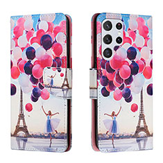 Leather Case Stands Fashionable Pattern Flip Cover Holder H02X for Samsung Galaxy S22 Ultra 5G Mixed