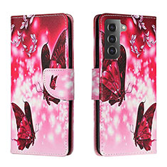Leather Case Stands Fashionable Pattern Flip Cover Holder H02X for Samsung Galaxy S23 5G Hot Pink