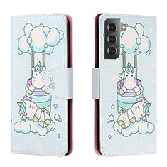 Leather Case Stands Fashionable Pattern Flip Cover Holder H02X for Samsung Galaxy S23 5G Mint Blue