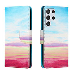 Leather Case Stands Fashionable Pattern Flip Cover Holder H02X for Samsung Galaxy S23 Ultra 5G Colorful