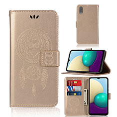 Leather Case Stands Fashionable Pattern Flip Cover Holder JX1 for Samsung Galaxy M02 Gold
