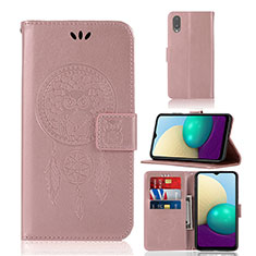 Leather Case Stands Fashionable Pattern Flip Cover Holder JX1 for Samsung Galaxy M02 Rose Gold