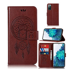 Leather Case Stands Fashionable Pattern Flip Cover Holder JX1 for Samsung Galaxy S20 FE (2022) 5G Brown