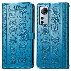 Leather Case Stands Fashionable Pattern Flip Cover Holder L01 for Xiaomi Mi 12 5G Blue