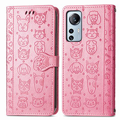 Leather Case Stands Fashionable Pattern Flip Cover Holder L01 for Xiaomi Mi 12 5G Hot Pink