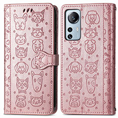 Leather Case Stands Fashionable Pattern Flip Cover Holder L01 for Xiaomi Mi 12 5G Pink