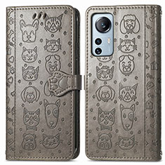 Leather Case Stands Fashionable Pattern Flip Cover Holder L01 for Xiaomi Mi 12 Lite 5G Gray