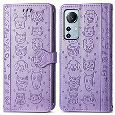 Leather Case Stands Fashionable Pattern Flip Cover Holder L01 for Xiaomi Mi 12 Pro 5G Purple