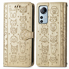 Leather Case Stands Fashionable Pattern Flip Cover Holder L01 for Xiaomi Mi 12S Pro 5G Gold