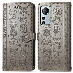 Leather Case Stands Fashionable Pattern Flip Cover Holder L01 for Xiaomi Mi 12X 5G Gray