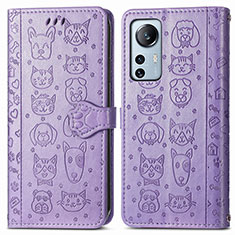 Leather Case Stands Fashionable Pattern Flip Cover Holder L01 for Xiaomi Mi 12X 5G Purple