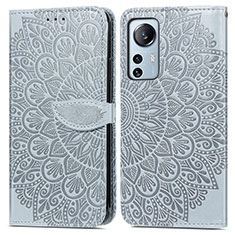 Leather Case Stands Fashionable Pattern Flip Cover Holder L02 for Xiaomi Mi 12 Lite 5G Gray
