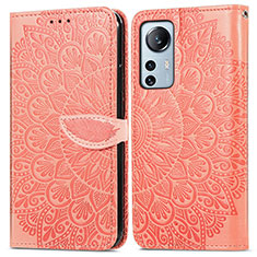 Leather Case Stands Fashionable Pattern Flip Cover Holder L02 for Xiaomi Mi 12 Pro 5G Orange