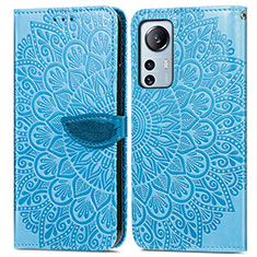 Leather Case Stands Fashionable Pattern Flip Cover Holder L02 for Xiaomi Mi 12 Pro 5G Sky Blue