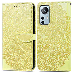 Leather Case Stands Fashionable Pattern Flip Cover Holder L02 for Xiaomi Mi 12 Pro 5G Yellow