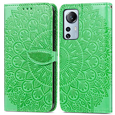 Leather Case Stands Fashionable Pattern Flip Cover Holder L02 for Xiaomi Mi 12S 5G Green