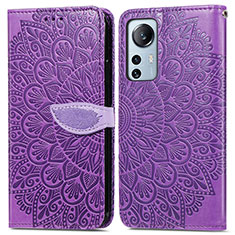 Leather Case Stands Fashionable Pattern Flip Cover Holder L02 for Xiaomi Mi 12X 5G Purple