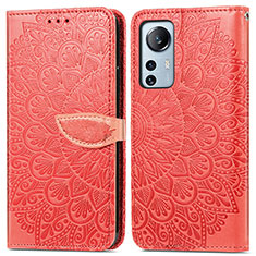 Leather Case Stands Fashionable Pattern Flip Cover Holder L02 for Xiaomi Mi 12X 5G Red