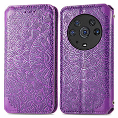 Leather Case Stands Fashionable Pattern Flip Cover Holder S01D for Huawei Honor Magic3 Pro 5G Purple