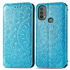Leather Case Stands Fashionable Pattern Flip Cover Holder S01D for Motorola Moto E20 Blue