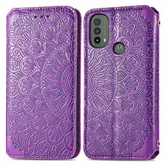 Leather Case Stands Fashionable Pattern Flip Cover Holder S01D for Motorola Moto E20 Purple