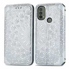 Leather Case Stands Fashionable Pattern Flip Cover Holder S01D for Motorola Moto E20 Silver