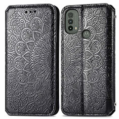 Leather Case Stands Fashionable Pattern Flip Cover Holder S01D for Motorola Moto E30 Black