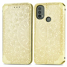 Leather Case Stands Fashionable Pattern Flip Cover Holder S01D for Motorola Moto E30 Gold