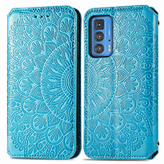 Leather Case Stands Fashionable Pattern Flip Cover Holder S01D for Motorola Moto Edge 20 Pro 5G Blue