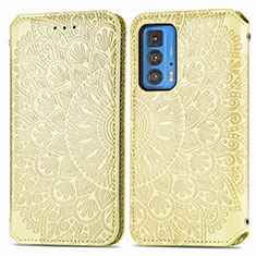 Leather Case Stands Fashionable Pattern Flip Cover Holder S01D for Motorola Moto Edge 20 Pro 5G Gold