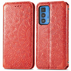 Leather Case Stands Fashionable Pattern Flip Cover Holder S01D for Motorola Moto Edge 20 Pro 5G Red