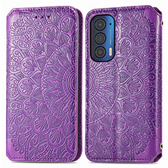 Leather Case Stands Fashionable Pattern Flip Cover Holder S01D for Motorola Moto Edge (2021) 5G Purple
