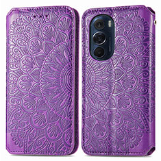 Leather Case Stands Fashionable Pattern Flip Cover Holder S01D for Motorola Moto Edge 30 Pro 5G Purple