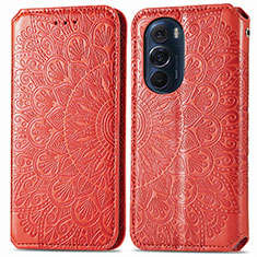 Leather Case Stands Fashionable Pattern Flip Cover Holder S01D for Motorola Moto Edge 30 Pro 5G Red