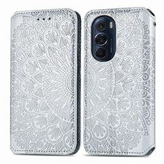 Leather Case Stands Fashionable Pattern Flip Cover Holder S01D for Motorola Moto Edge 30 Pro 5G Silver