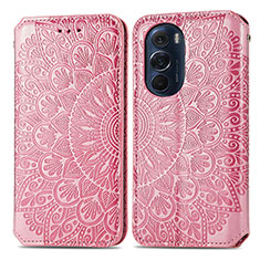 Leather Case Stands Fashionable Pattern Flip Cover Holder S01D for Motorola Moto Edge Plus (2022) 5G Rose Gold