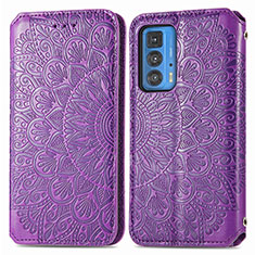 Leather Case Stands Fashionable Pattern Flip Cover Holder S01D for Motorola Moto Edge S Pro 5G Purple