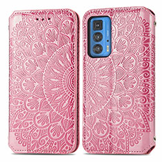 Leather Case Stands Fashionable Pattern Flip Cover Holder S01D for Motorola Moto Edge S Pro 5G Rose Gold