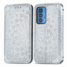 Leather Case Stands Fashionable Pattern Flip Cover Holder S01D for Motorola Moto Edge S Pro 5G Silver