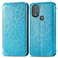 Leather Case Stands Fashionable Pattern Flip Cover Holder S01D for Motorola Moto G Play (2023) Blue