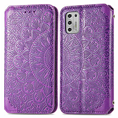 Leather Case Stands Fashionable Pattern Flip Cover Holder S01D for Motorola Moto G Stylus (2021) Purple