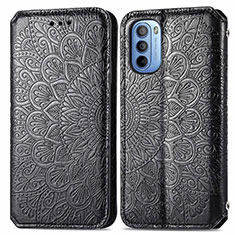 Leather Case Stands Fashionable Pattern Flip Cover Holder S01D for Motorola Moto G31 Black
