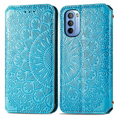 Leather Case Stands Fashionable Pattern Flip Cover Holder S01D for Motorola Moto G31 Blue