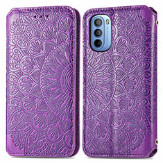 Leather Case Stands Fashionable Pattern Flip Cover Holder S01D for Motorola Moto G31 Purple