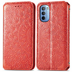 Leather Case Stands Fashionable Pattern Flip Cover Holder S01D for Motorola Moto G31 Red