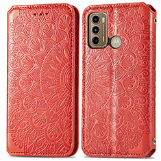 Leather Case Stands Fashionable Pattern Flip Cover Holder S01D for Motorola Moto G40 Fusion Red